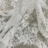 1 Yard Beaded and Sequined Lace Fabric Embroidered on Polyester Net Mesh 52 inch Width