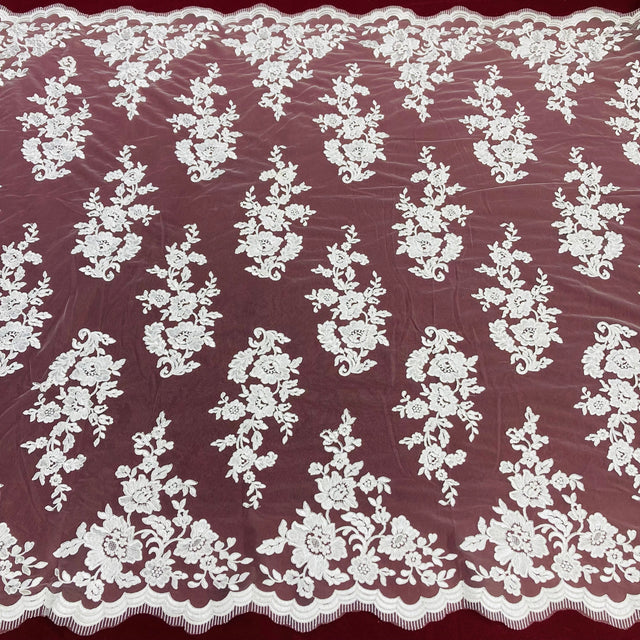 Corded Bridal Lace Fabric White