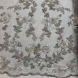 Beaded Lace Fabric - Embroidered On 100 Percent Polyester Net Mesh, Lt. Sage/Dark Sage, 54" Width (1 Yard)