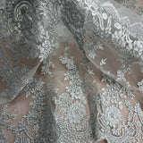 1 Yard Corded Bridal Lace Fabric Embroidered on Polyester Net Mesh