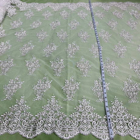 Beaded Corded Lace Fabric on Polyester Net Mesh