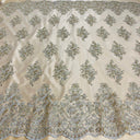 Beaded Corded Lace Fabric Metallic Scallops