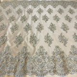 Beaded Corded Lace Fabric Metallic Scallops