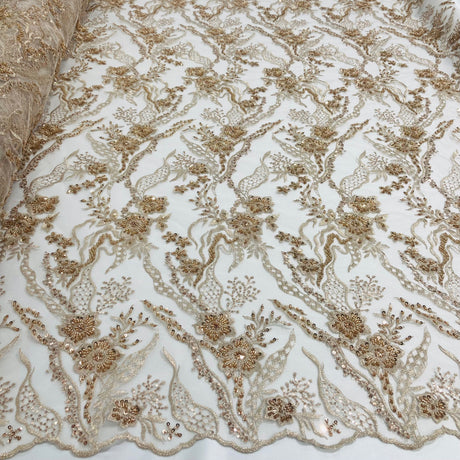 Beaded Lace Fabric on Polyester Net Mesh 50"