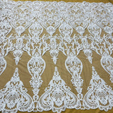 Embroidered Bridal Lace Fabric on Polyester Net Mesh