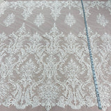 1 Yard Elegant Corded Bridal Lace Fabric Embroidered on Polyester Net Mesh