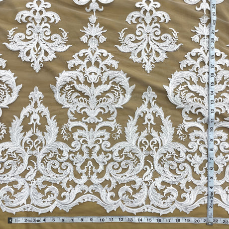 Embroidered Corded Bridal Lace Gold