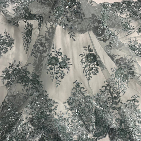1 Yard Beaded Lace Fabric Embroidered 100 Percent Polyester Net Mesh 50 inch Width