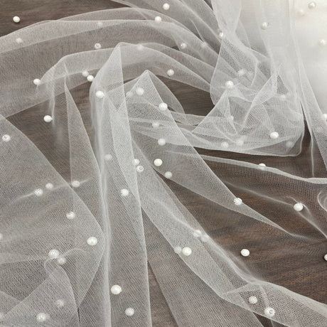 Net Pearl Nylon Mesh Fabric - Scattered Pearls, 60" Width (1 Yard)