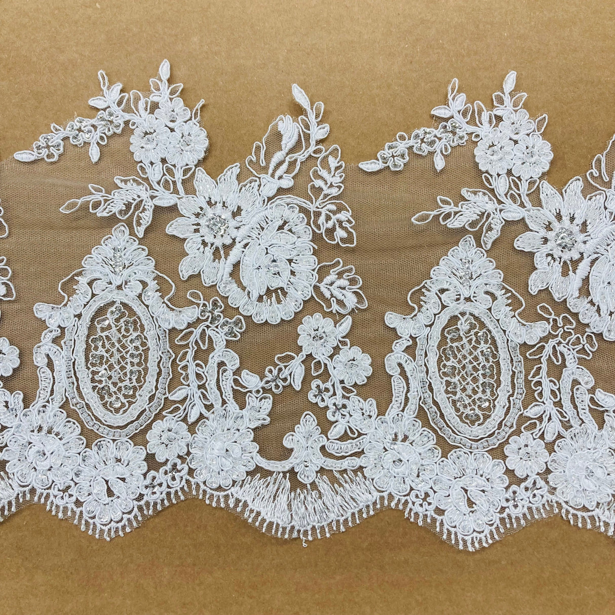Beaded Corded Lace Trimming 100% Polyester Net Mesh 8.5"