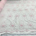 Beaded Lace Fabric on Polyester Net Mesh