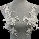 Corded Floral Applique 100 Percent Polyester Organza Fabric - Ivory, White, Ivory With Silver, Floral Applique, 13" X 6" (1 Pair)