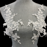 Corded Floral Applique 100 Percent Polyester Organza Fabric - Ivory, White, Ivory With Silver, Floral Applique, 13" X 6" (1 Pair)