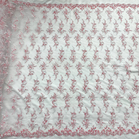 1 Yard Corded Bridal Lace Fabric Embroidered 100 Percent Polyester Net Mesh 54 inch Width