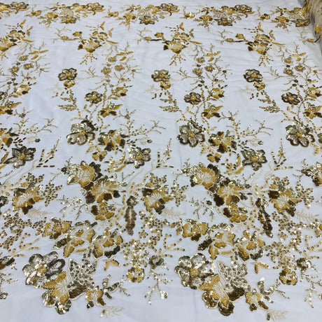 Beaded Sequined Lace Fabric Ivory