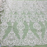 1 Yard Ivory Corded Bridal Lace Fabric Embroidered on 100 Percent Polyester Net Mesh 54 Inch Width