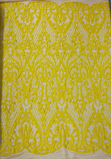 Heart Sequin Damask Polyester Fabric - Heart Damask, Iridescent Sequins, 54" Width (1 Yard)