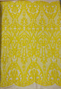 Heart Sequin Damask Polyester Fabric - Heart Damask, Iridescent Sequins, 54" Width (1 Yard)