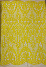 Heart Sequin Damask Polyester Fabric - Heart Damask, Iridescent Sequins, 54" Width (1 Yard)