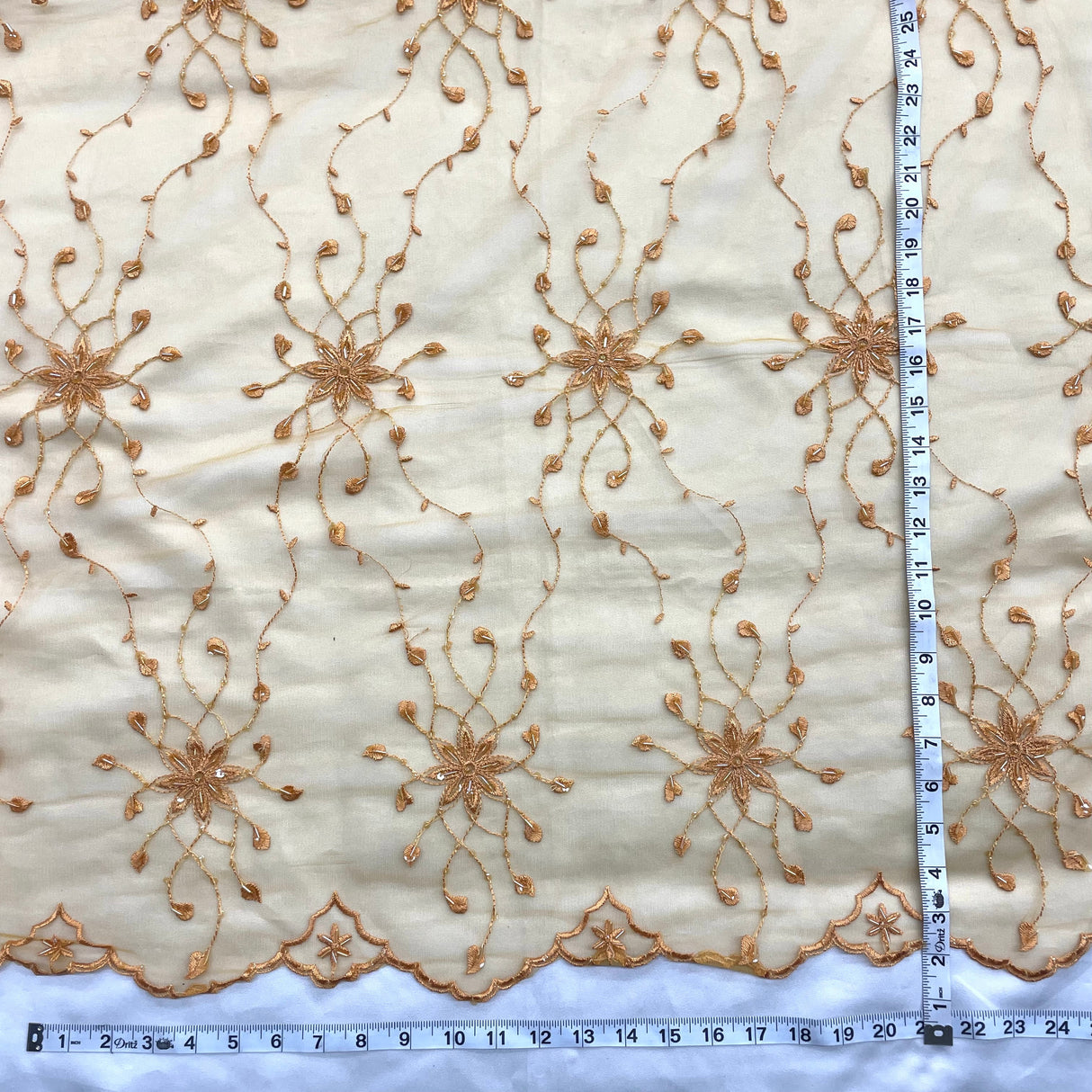 Beaded Lace Fabric on Polyester Net Mesh