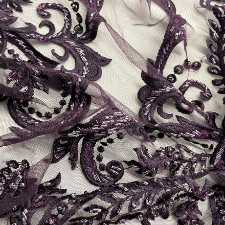 Beaded Lace Fabric on Polyester Net Mesh 54"