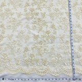 1 Yard Ivory with Gold Beaded Lace Fabric Embroidered on Polyester Net Mesh 54 Inch Width