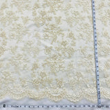 1 Yard Elegant Beaded Lace Fabric Embroidered on Polyester Net Mesh Ivory with Gold 54" Width