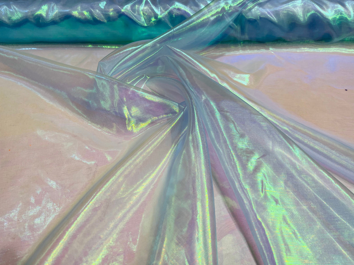 Iridescent Organza Polyester Fabric - Pink Iridescent, Sheer, Lightweight (1 Yard)