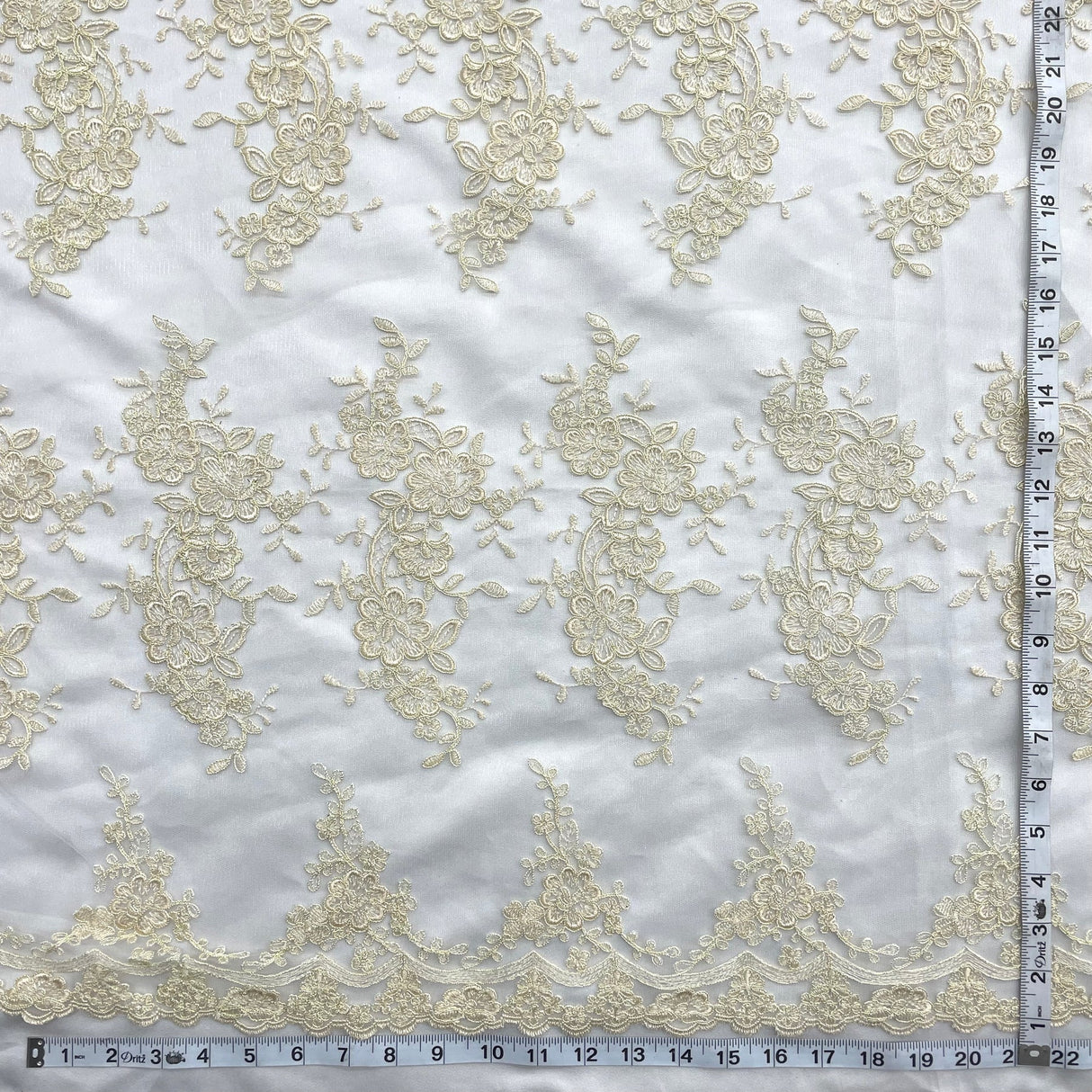 1 Yard Silver Corded Bridal Lace Fabric Embroidered on Polyester Net Mesh for Wedding and Evening Gowns – 54"