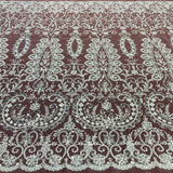 Beaded Lace Fabric on Polyester Net Mesh