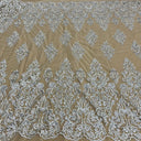Beaded Sequined Lace Fabric Ivory