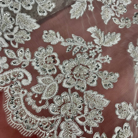 Beaded Corded Bridal Lace Fabric 51" Wide