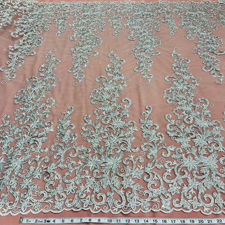 Beaded Corded Bridal Lace Fabric 51"