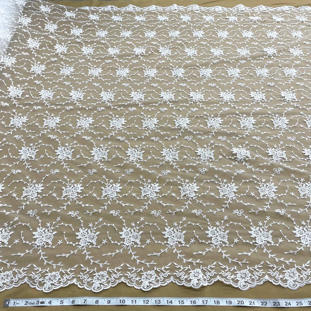 Corded Bridal Lace Fabric Ivory Mesh