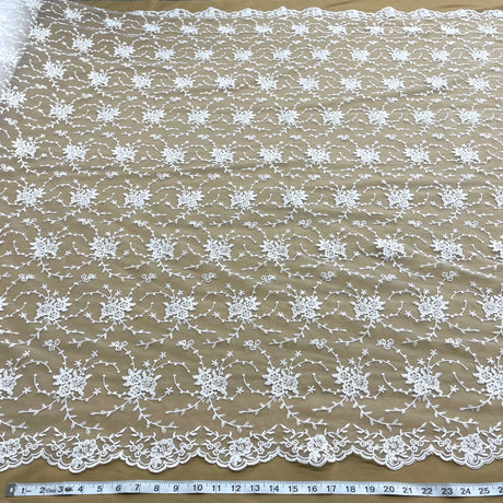 Corded Bridal Lace Fabric Ivory Mesh
