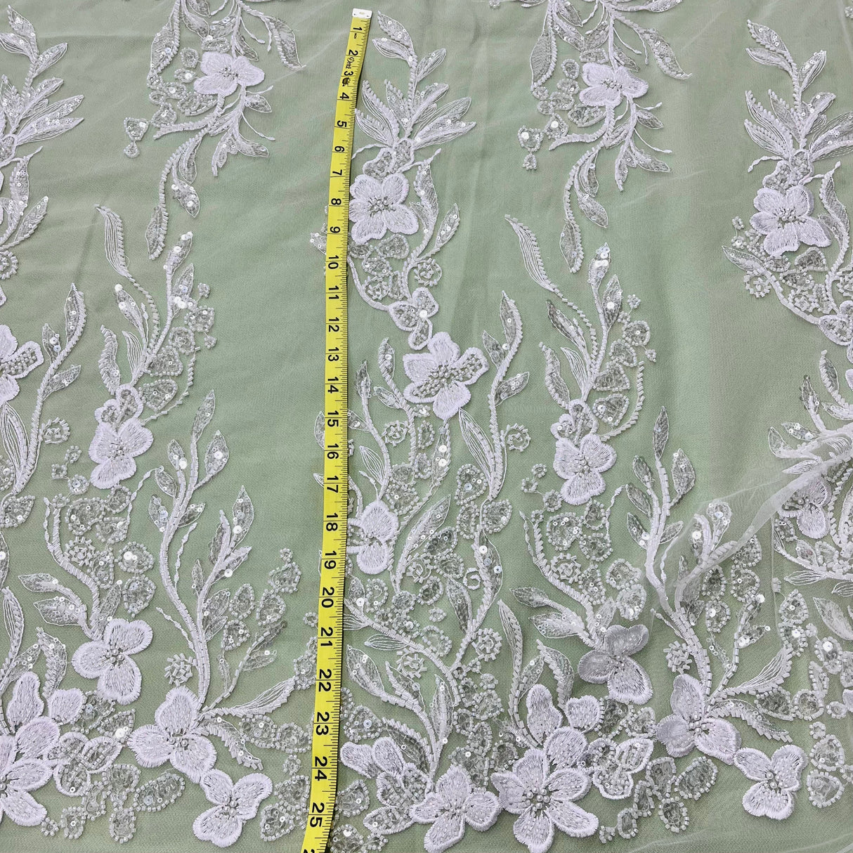 Beaded Lace Fabric on Polyester Net Mesh 54"