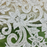 1 Yard Beaded and Corded Bridal Fabric Lace Embroidered on Polyester Net Mesh