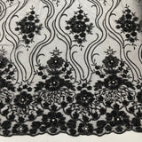 Beaded Lace Fabric on Polyester Net Mesh