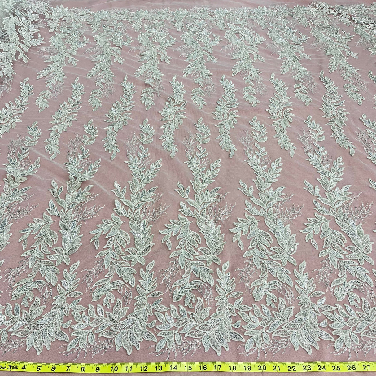 1 Yard Beaded Lace Fabric Embroidered on 100% Polyester Net Mesh