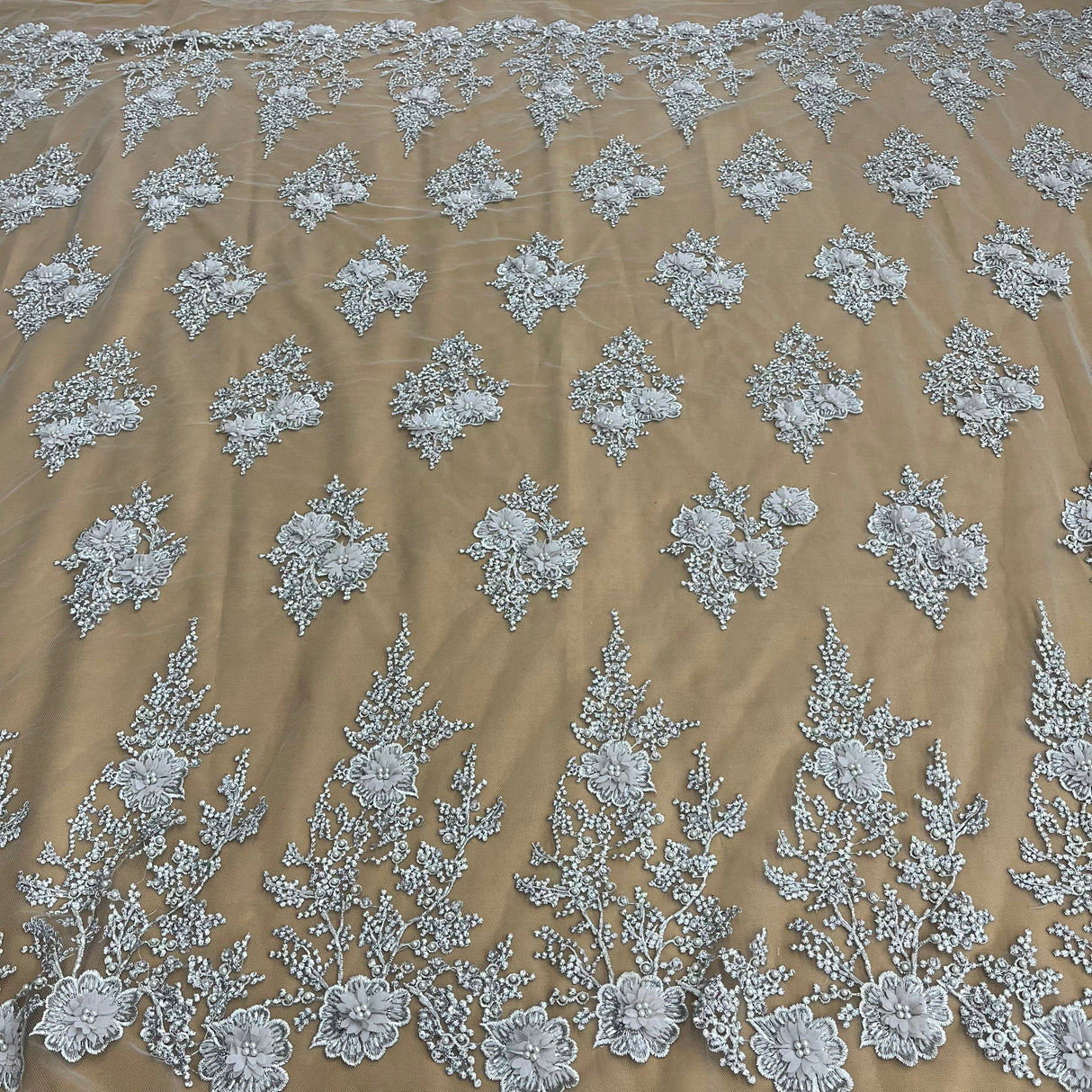Beaded 3D Floral Lace Fabric 52" Wide