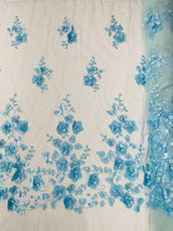 Orquidia 3D Floral Design Embroidered With Pearls Lace Fabric - 3D Floral Mesh Lace, 54" Width (1 Yard)