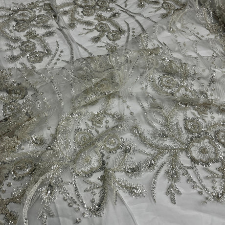 Beaded Lace Fabric Antique Silver