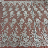 1 Yard Elegant Corded Bridal Lace Fabric with Floral Embroidery White