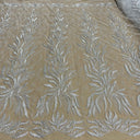 Beaded & Corded Bridal Lace Fabric - Embroidered Net Mesh, 58" Width (1 Yard)