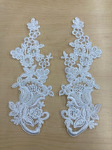 1 Pair 10" x 3.5" Each Side Beaded & Corded Floral Lace Applique100% Polyester Net Mesh