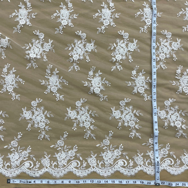 Embroidered Mesh Bridal Lace Ivory