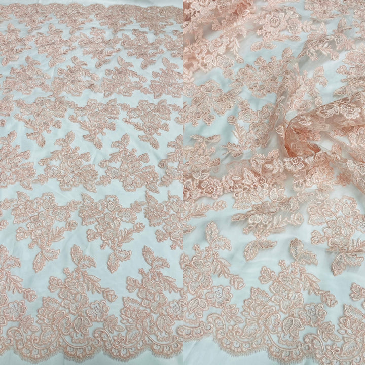 1 Yard Luxury Corded Embroidered Bridal Lace Fabric for Evening Gowns White