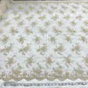 Beaded Corded Bridal Lace Fabric - Embroidered Polyester Net Mesh, Pearl Sequin Detail, 54" Width (1 Yard)