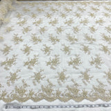 Beaded Corded Bridal Lace Fabric - Embroidered Polyester Net Mesh, Pearl Sequin Detail, 54" Width (1 Yard)