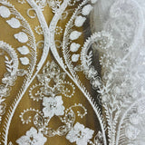 Beaded Lace Fabric on Polyester Net Mesh